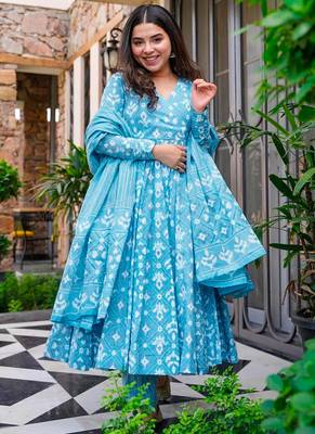 Sky blue printed muslin palazzo suits 2