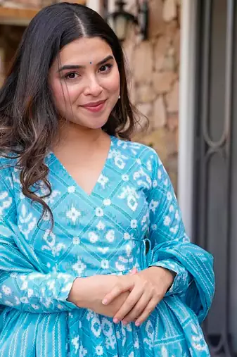 Sky blue printed muslin palazzo suits