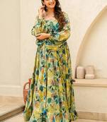 Multicolor printed chinon gown