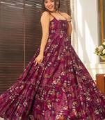 Maroon printed rayon gown