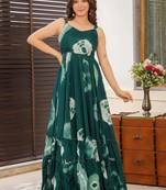Green printed rayon gown