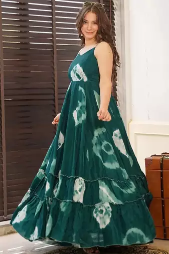 Green printed rayon gown