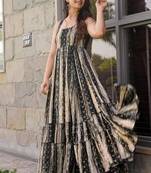 Black printed rayon gown