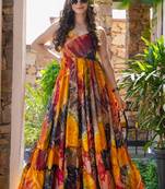 Multicolor printed rayon gown