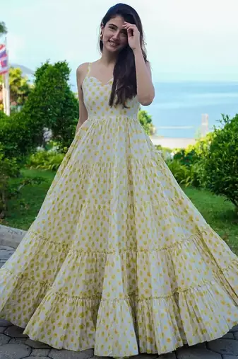 White printed rayon gown