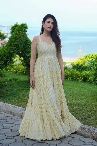 White printed rayon gown