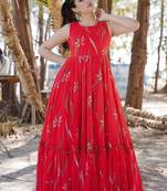 Red printed rayon gown
