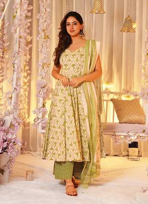 Cream printed muslin palazzo Suit 1