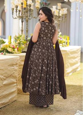 Dark-coffee printed muslin palazzo Suit 2