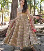 Green printed muslin palazzo Suit