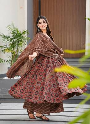Brown printed muslin palazzo Suit 1