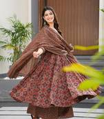 Brown printed muslin palazzo Suit