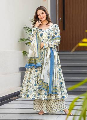 White printed muslin palazzo Suit 1