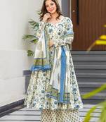 White printed muslin palazzo Suit