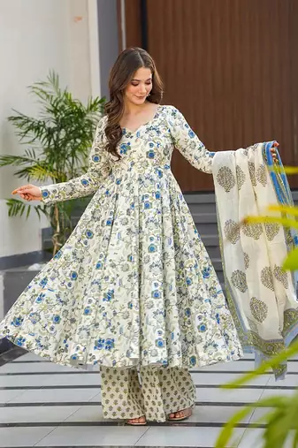 White printed muslin palazzo Suit