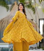 Yellow printed muslin palazzo Suit