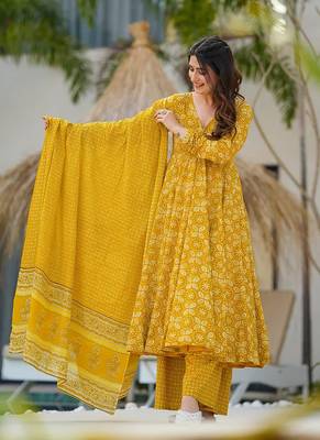 Yellow printed muslin palazzo Suit 3
