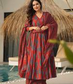 Rust red printed muslin palazzo Suit