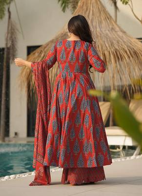 Rust red printed muslin palazzo Suit 2