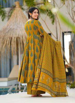 Mustard printed muslin palazzo Suit 2
