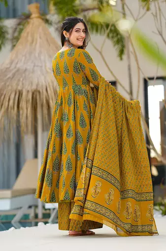 Mustard printed muslin palazzo Suit