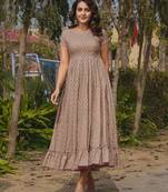 Beige printed rayon gown