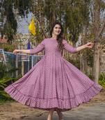 Purple printed rayon gown