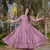 Purple printed rayon gown