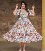 White printed rayon gown