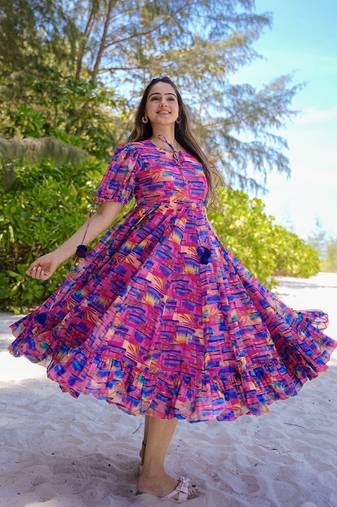 Pink printed rayon gown