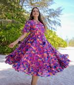 Pink printed rayon gown