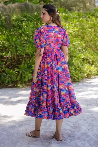 Pink printed rayon gown