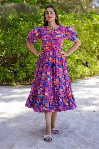 Pink printed rayon gown