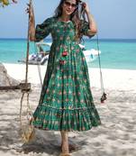 Green printed rayon gown