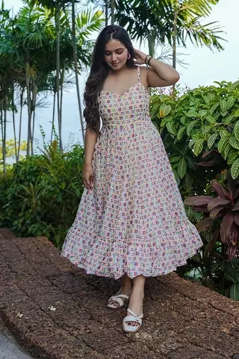 White printed rayon gown