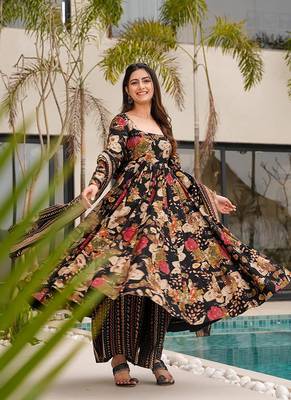 Black printed cottan palazzo Suit 1