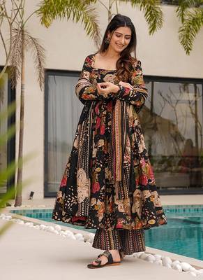 Black printed cottan palazzo Suit 2