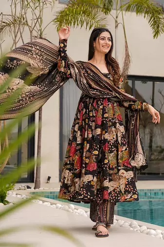 Black printed cottan palazzo Suit
