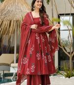 Maroon printed cottan palazzo Suit