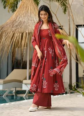 Maroon printed cottan palazzo Suit 2