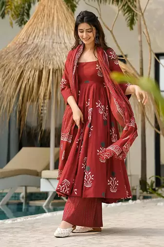 Maroon printed cottan palazzo Suit