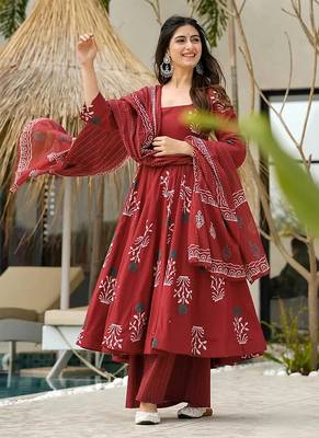Maroon printed cottan palazzo Suit 3