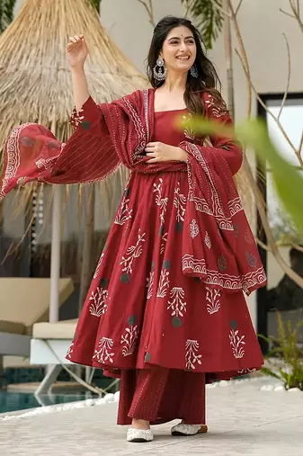 Maroon printed cottan palazzo Suit