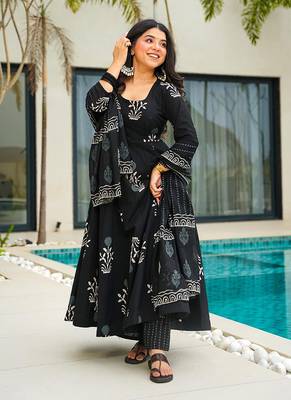 Black printed cottan palazzo Suit 1