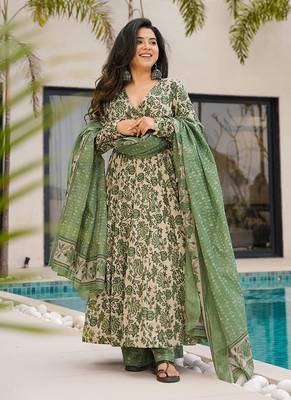 Beige printed cottan palazzo Suit 1