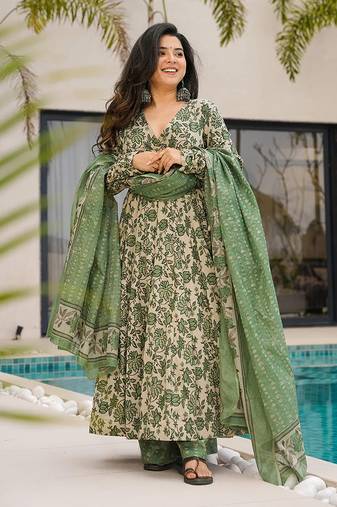 Beige printed cottan palazzo Suit