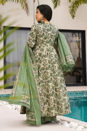 Beige printed cottan palazzo Suit