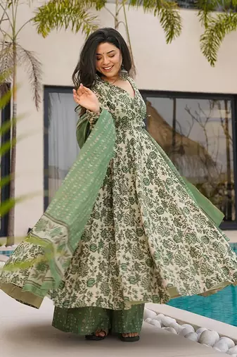 Beige printed cottan palazzo Suit