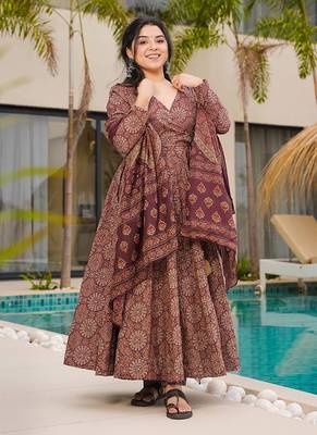Brown printed cottan palazzo Suit 1