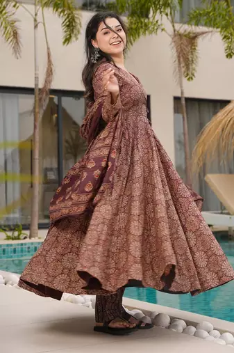 Brown printed cottan palazzo Suit